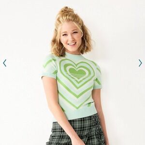 SO EUC Juniors Mint Heart Short Sleeve Sweater size XS